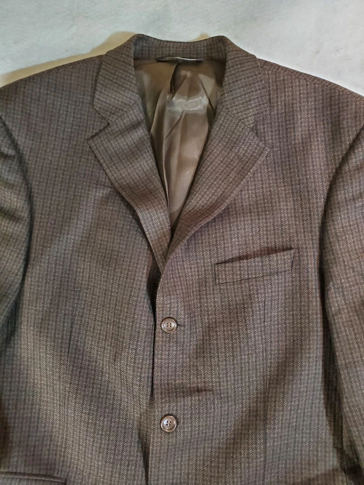 Abrigo deportivo Joseph & Feiss Signature marrón a cuadros 100 % lana de cordero para hombre talla 42 corto Foto 2 de 4