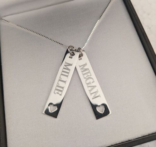 925 Sterling Silver Personalised ID Name Plate Necklace, New Baby Gift - Afbeelding 1 van 13