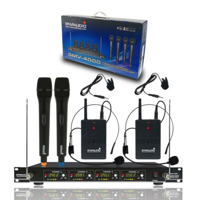 Wireless VHF Microphone System 2 UHF Handheld 2 Lapel Headset DJ Microphone Mic