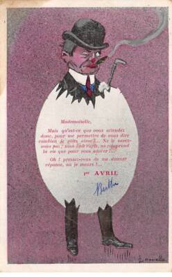 Illustrator - No. 88589 - Man smoking cigar in an egg - April 1 - Ca