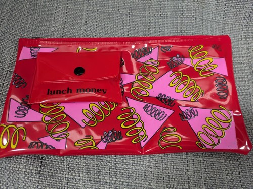 1980 Kid’s pencil case lunch money bag pouch spring swirl red plastic zipper