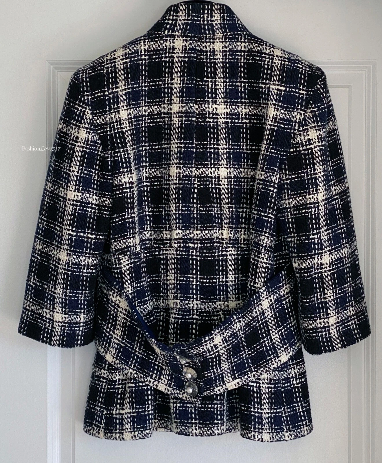 NUOVO $6350 CHANEL 18P BLU NAVY NERO ECRÙ TWEED PERLA CC BOTTONI GIACCA 38