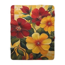  Bergandy Flower Sherpa Fleece Blanket