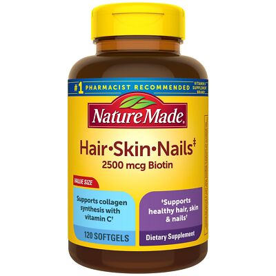 Nature Made Hair Skin Nails Biotin 2500 Mcg 120 Softgels Healthy Support