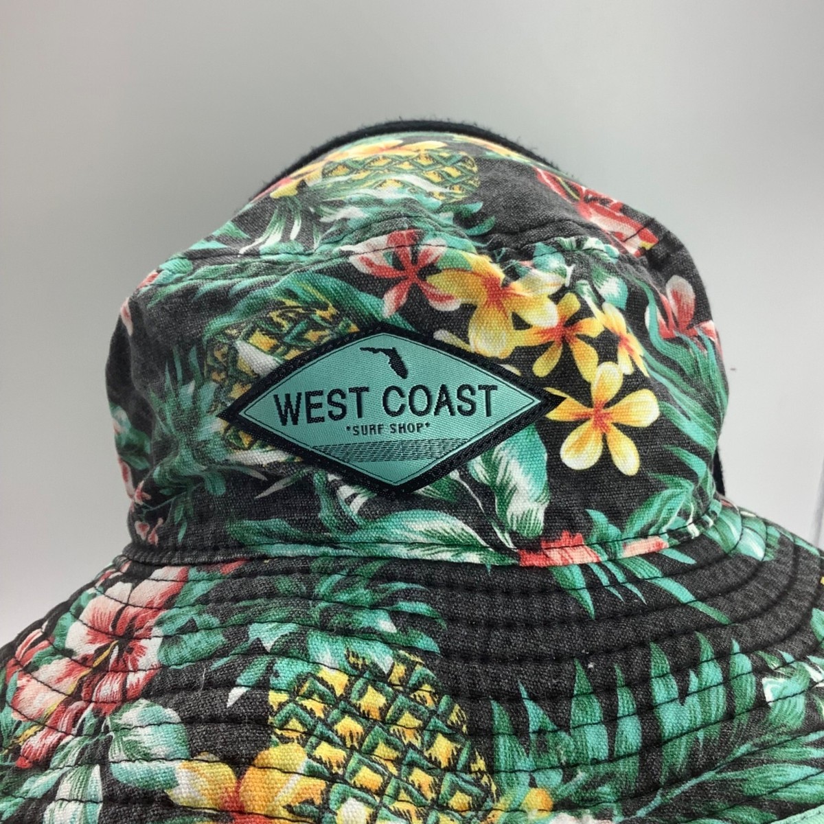 WEST COAST Surf Shop Tropical Floral Bucket Hat Drawstring L