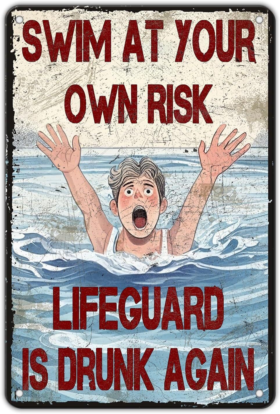 Swimming Pool Warning Sign Vintage Tin Sign Metal Sign Swim At Your Own Risk Lif