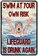 Swimming Pool Warning Sign Vintage Tin Sign Metal Sign Swim At Your Own Risk Lif