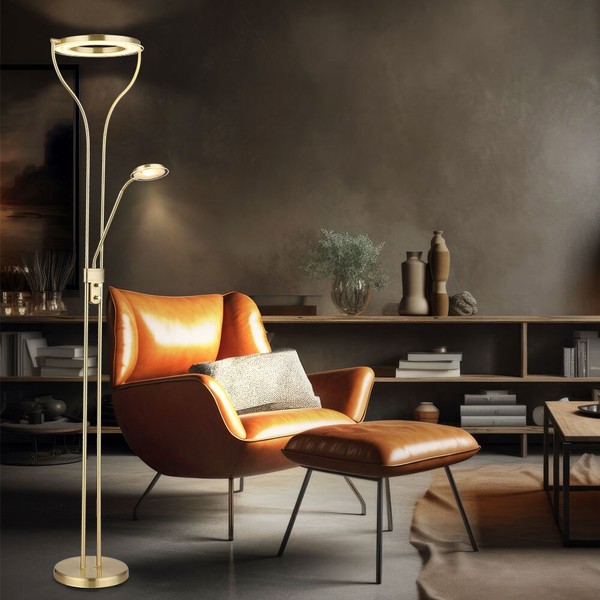 Deckenfluter Stehlampe Standlampe Dimmbar Led Leselampe Beweglich Messing 194 Cm-image