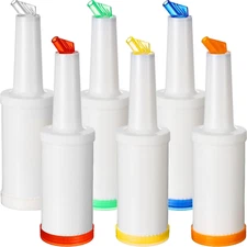 6 Colorful 34oz Bar Pour Bottles – Plastic Juice Dispensers for Home & Party
