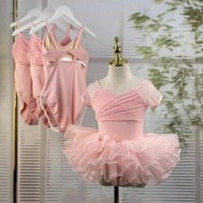 Child Pink Ballet Dress Leotard Tutu Cute Bodysuit Backless Dancewear Skirts