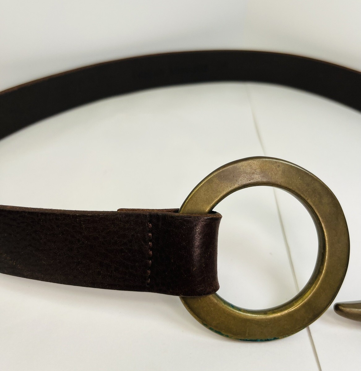 ISAIAH KINCAID Brown Hip Leather Belt Brass Toggle and O  display picture 2