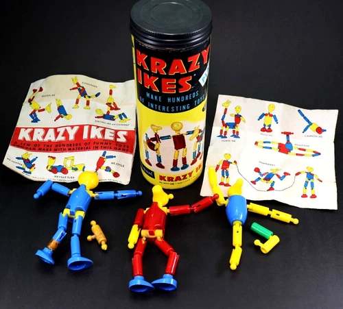 1950s Krazy Ikes - Building Snap Plastic Figure Toys - Canister Set No 4731:100