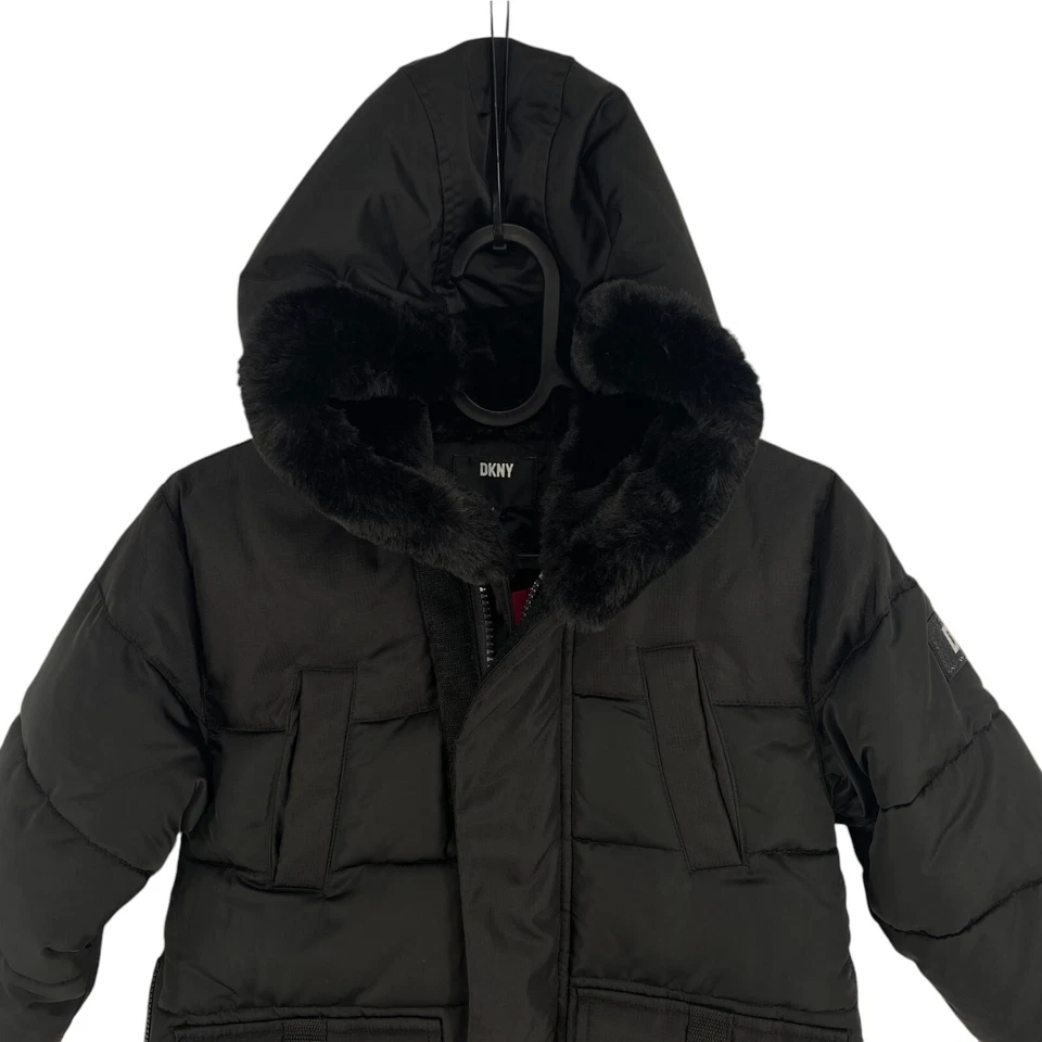 DKNY Niña Negro con Capucha Chaqueta Acolchada Talla 6 Años - Imagen 2 de 4