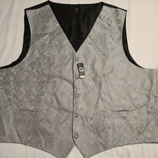 NWT Brand Q Men's size 6X silver Paisley Tuxedo Vest Formal, Dress, Wedding,Prom