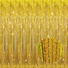Metallic Gold Tinsel Foil Curtain 3.2x9.8ft Party Backdrop Wedding  Birthday