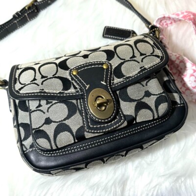 Used COACH Signature Crossbody Bag Shoulder Bag Turnlock w