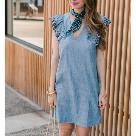 J crew ruffle sleeve eyelet clearance dress