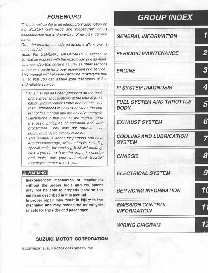 Suzuki GSX-R600K4 '04 Service Manual (99500-35090-01E) - Image 2 of 2