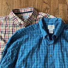 LL Bean Men's Large Tall LT Long Sleeve Button Down Lot of 2 Plaid Fall Gingham