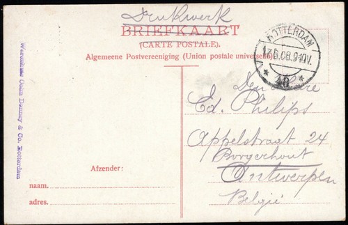 Foto postal Países Bajos 1908, Rotterdam, Oude Hoofdplein met Oosterkade. - Imagen 2 de 3