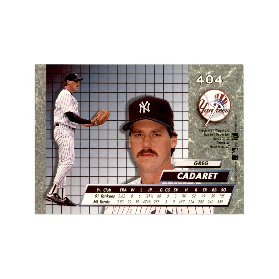 1992 Fleer Ultra Greg Cadaret Baseball Cards #404 - Image 2 of 3