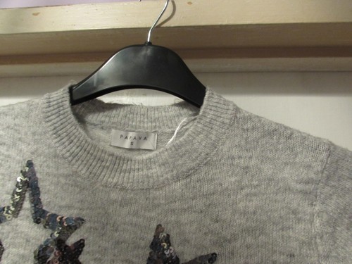 LADIES GREY CHRISTMAS/STAR THEMED/PATTERNED JUMPER WITH SEQUINS SIZE S BY PAPAYA - Picture 2 of 6