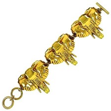 ELEPHANT Bracelet Large GOLDtone-1 1/2" -- 3-D elephant heads- 7 1/2 inches