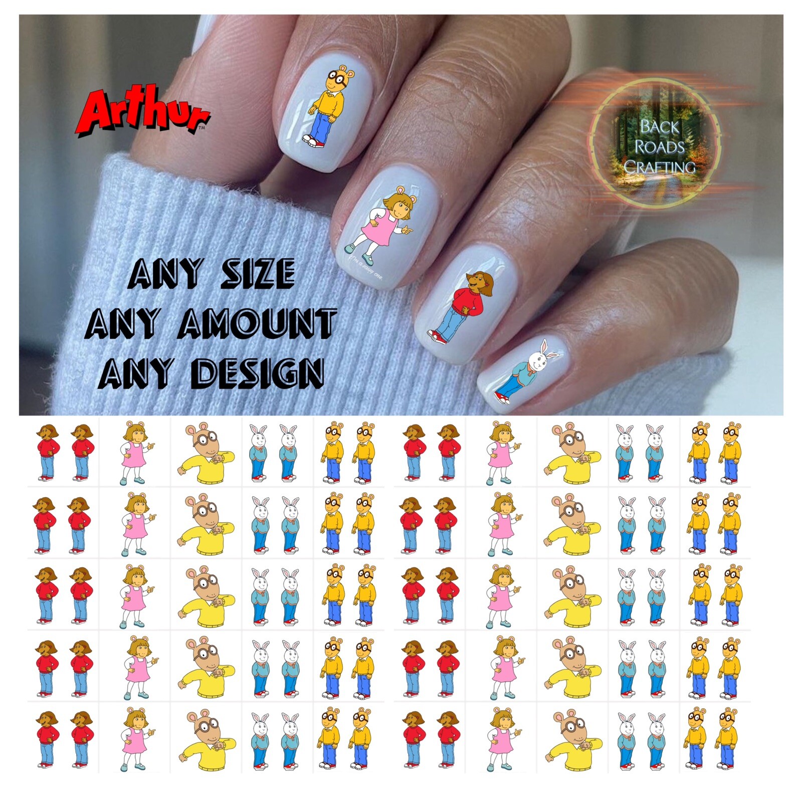 Arthur Cartoon Waterslide Nail Art Decals Set Of 50 Instructions & Bonus