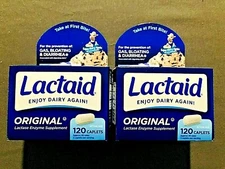 (2) New Boxes Original Lactaid Caplets/ Lactase Enzyme/ Gas/Bloating/Diarrhea