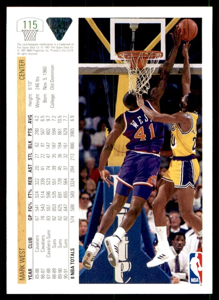 1991-92 Upper Deck Mark West Phoenix Suns #115 - Image 2 of 2