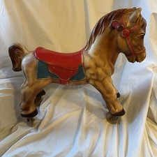 Vintage Blazon 1965 Miniature Riding Horse 16  Blow Mold Body On Wheels