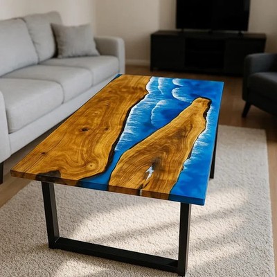Live Edge Wood Epoxy Dining Table - Modern Handmade Furniture