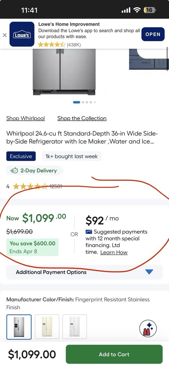 Whirlpool 24.6-cu ft Standard-Depth 36-in Wide Side-by-Side