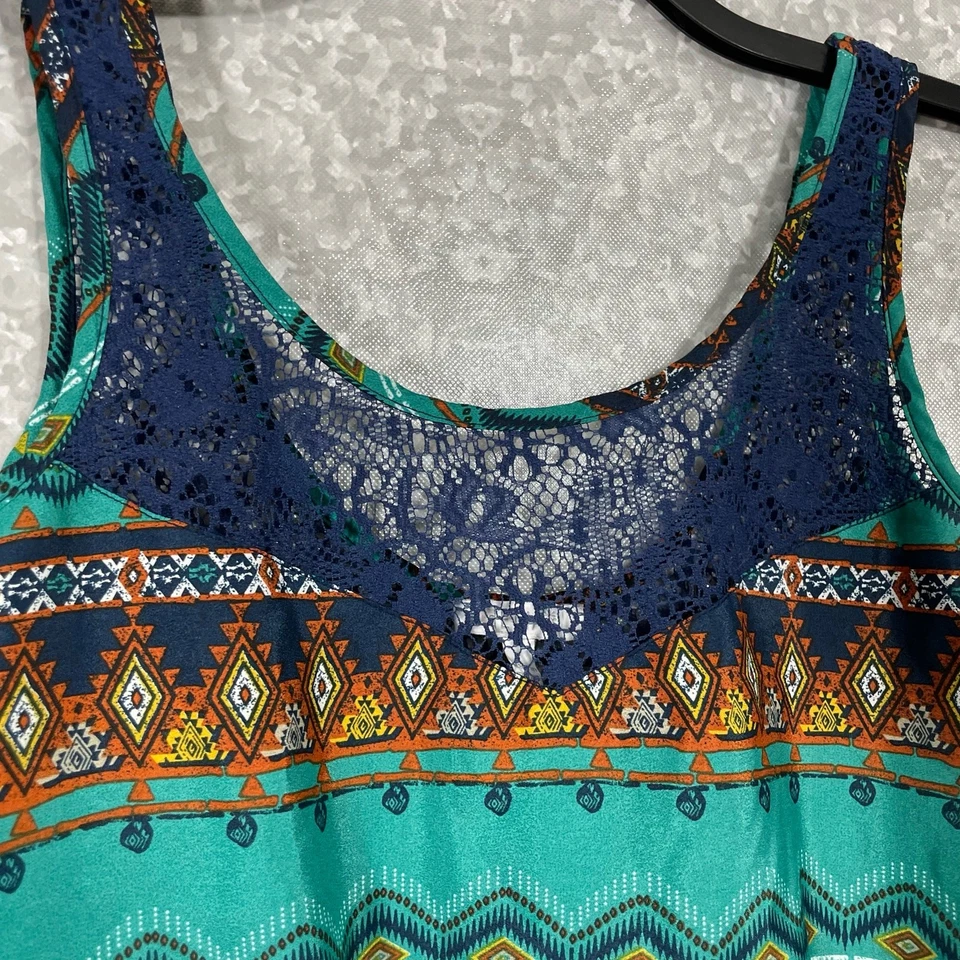 Camiseta sin mangas Delia para mujer Y2K azul estampado tribal encaje espalda - talla mediana - boho Foto 4 de 4