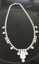 Vintage MCM 50's Clear Crystal Rhinestone Drop Bib Pendant Necklace