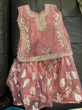 Girls Pink Embroidered Sleeveless Choli Top  Matching Skirt Set