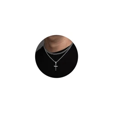 925 Sterling Silver Cross Necklace for Men Women Stainless Steel Diamond Cut ...