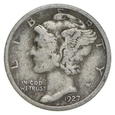 VG+ 1927-S Mercury 90% Silver Dime