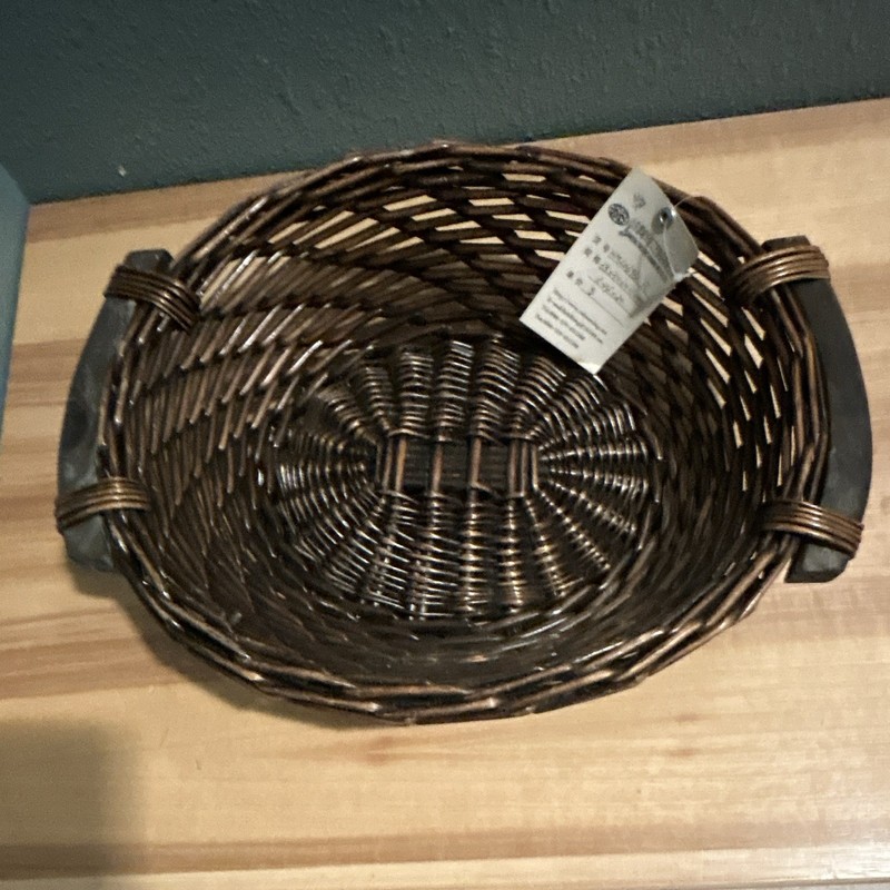 New Woven Quality Wicker Oval Basket w/ Handles 2 Toned Brown 38x30x11cm