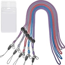 Adjustable Neck Colored Lanyard with Vertical ID Badge Holder 5 Pack Circle
