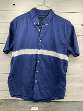 Tommy Hilfiger Mens Blue/White Slim Fit Short Sleeve Button-Up Shirt Size XL