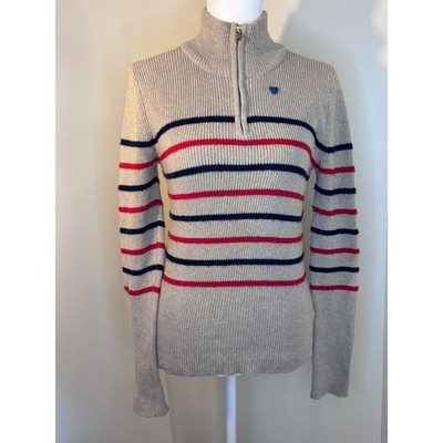 Scotch & Soda Amsterdam Blauw Quarter Zip Striped Ribbed Sweater Beige Womens M