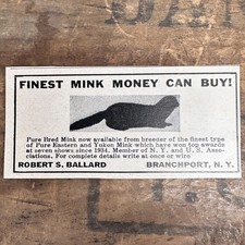 1941 ROBERT S. BALLARD Mink Breeder Vintage Print Ad BRANCHPORT NY