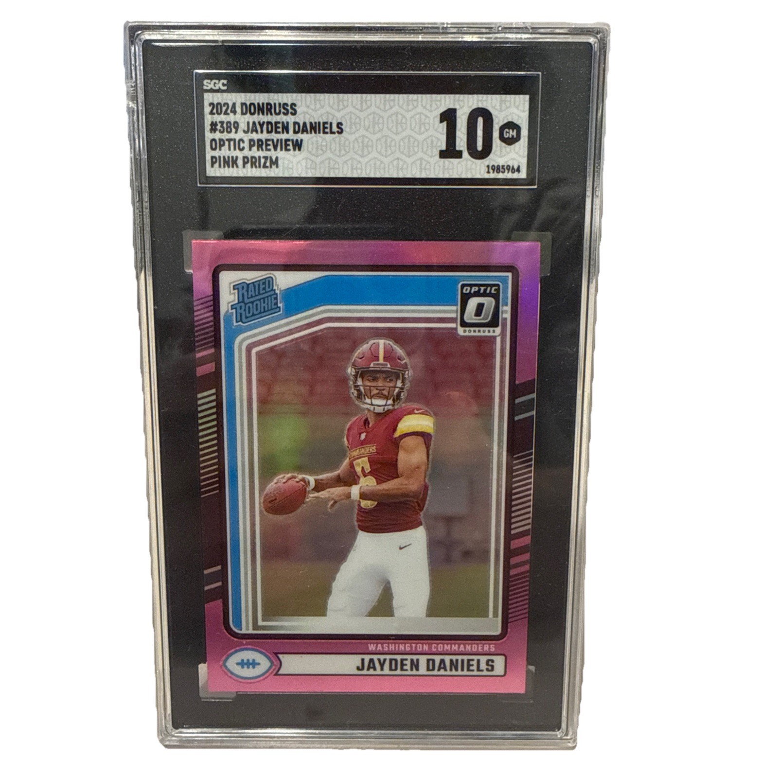 2024 Donruss Optic Preview Pink Prizm Jayden Daniels SGC 10 GEM Rookie RC