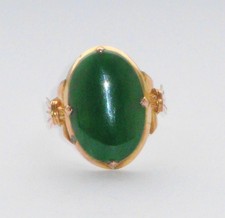 SUPERB ANTIQUE OLD VINTAGE ART DECO PERIOD LARGE GREEN JADE & ROSE GOLD RING