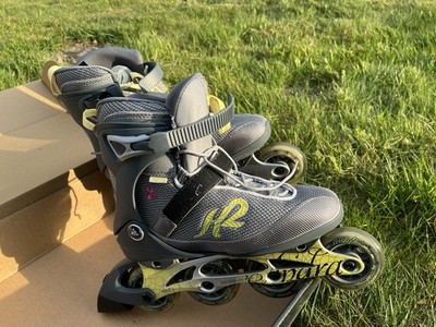 K2 Athena Damen Fitness Skates Gr 40,5 EU Grau Wie Neu mit Box Mit Schoner-Set L