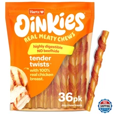 Hartz Oinkies Tender Twists Dog Chews 36ct Real Chicken Breast Rawhide-Free