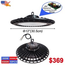 10Pack 300W UFO Led High Bay Light 30000Lm Warehouse Factory Industrial Lighting