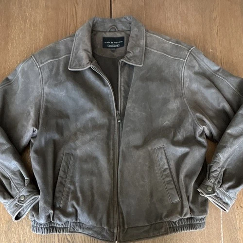 Croft and Barrow 2000s Men's Leather Bomber Jacket Brown XL - product listing photo