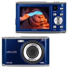 Minolta MND23 48MP Camera, Rear Selfie Lens, 4K Video, 16X Zoom Blue 